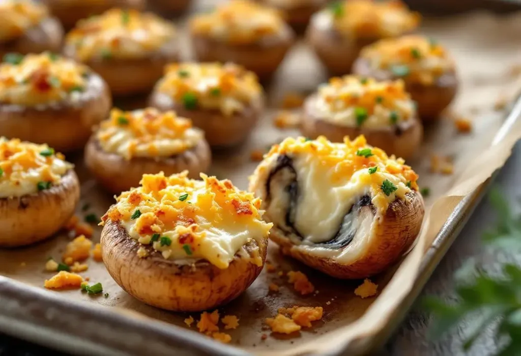 Champignons farcis au four, à l'ail et aux fines herbes : à l'apéro, chaud, fondant et croustillant