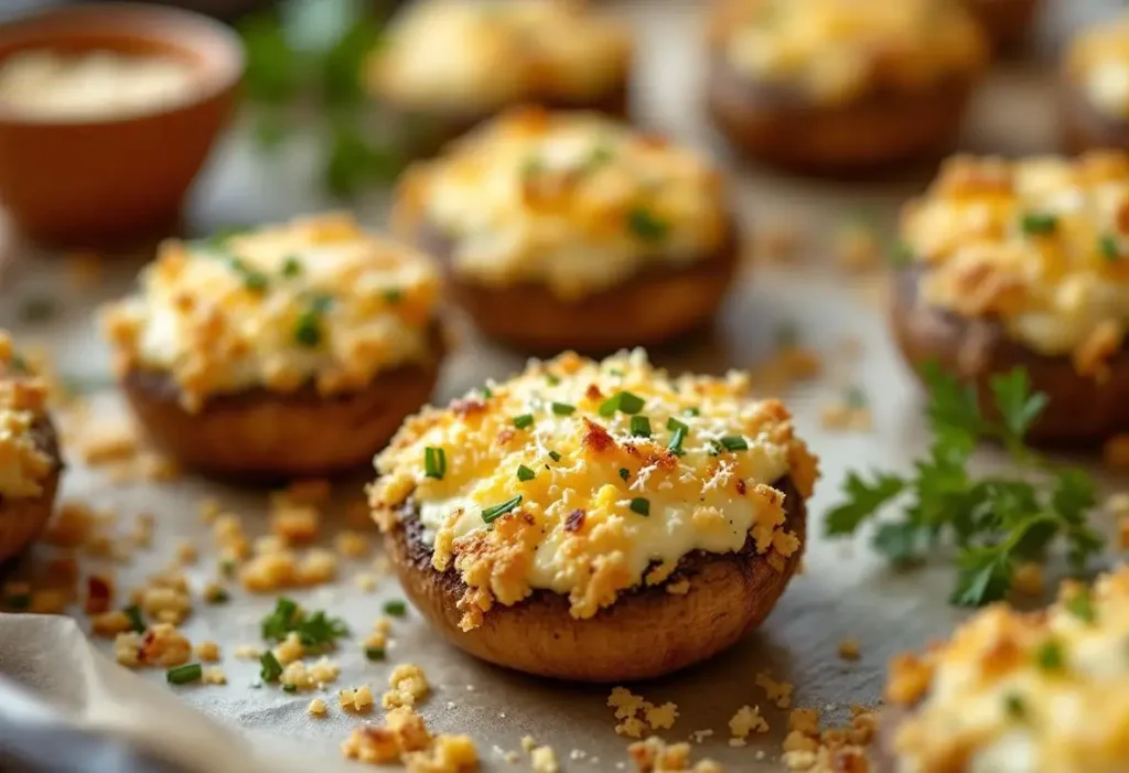 Champignons farcis au four, à l'ail et aux fines herbes : pour l'apéro chaud, fondant et croustillant
