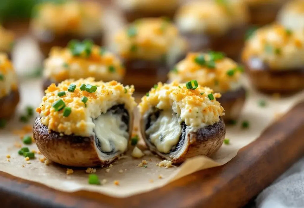 Champignons farcis au four, à l’ail et aux fines herbes : un apéro chaud, fondant et délicieusement croustillant